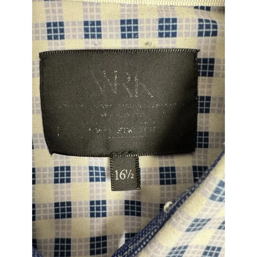 Burberry London Mens 16.5 Blue White Check 100% Silk Long Sleeve Dress Shirt